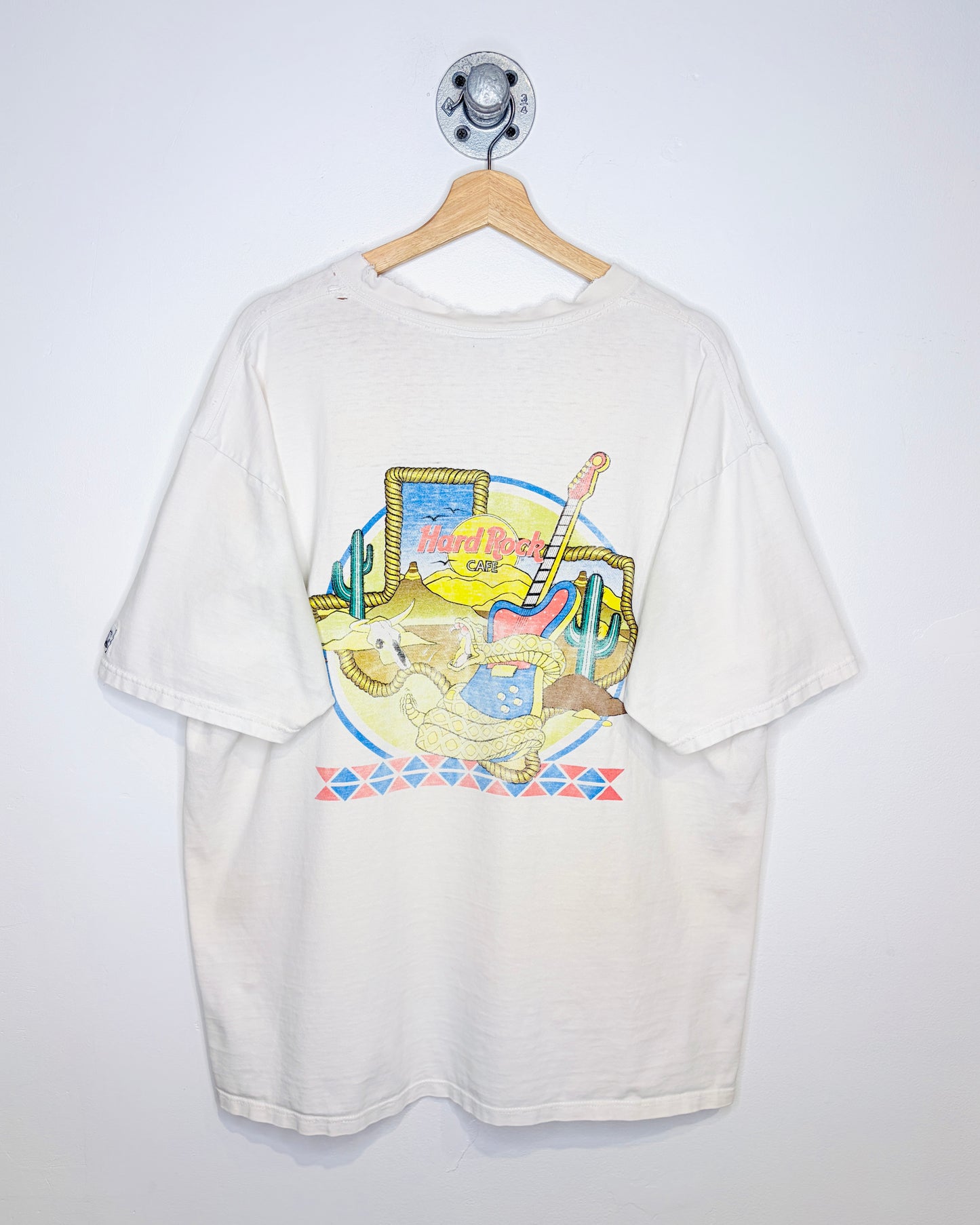 Vintage 90s Hard Rock Cafe San Antonio Distressed White Tee Shirt