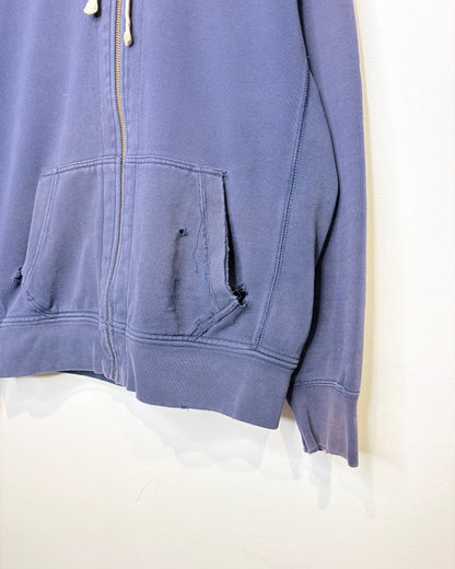 2000s Boxy Polo Ralph Lauren Distressed & Faded Navy Zip Up Hoodie