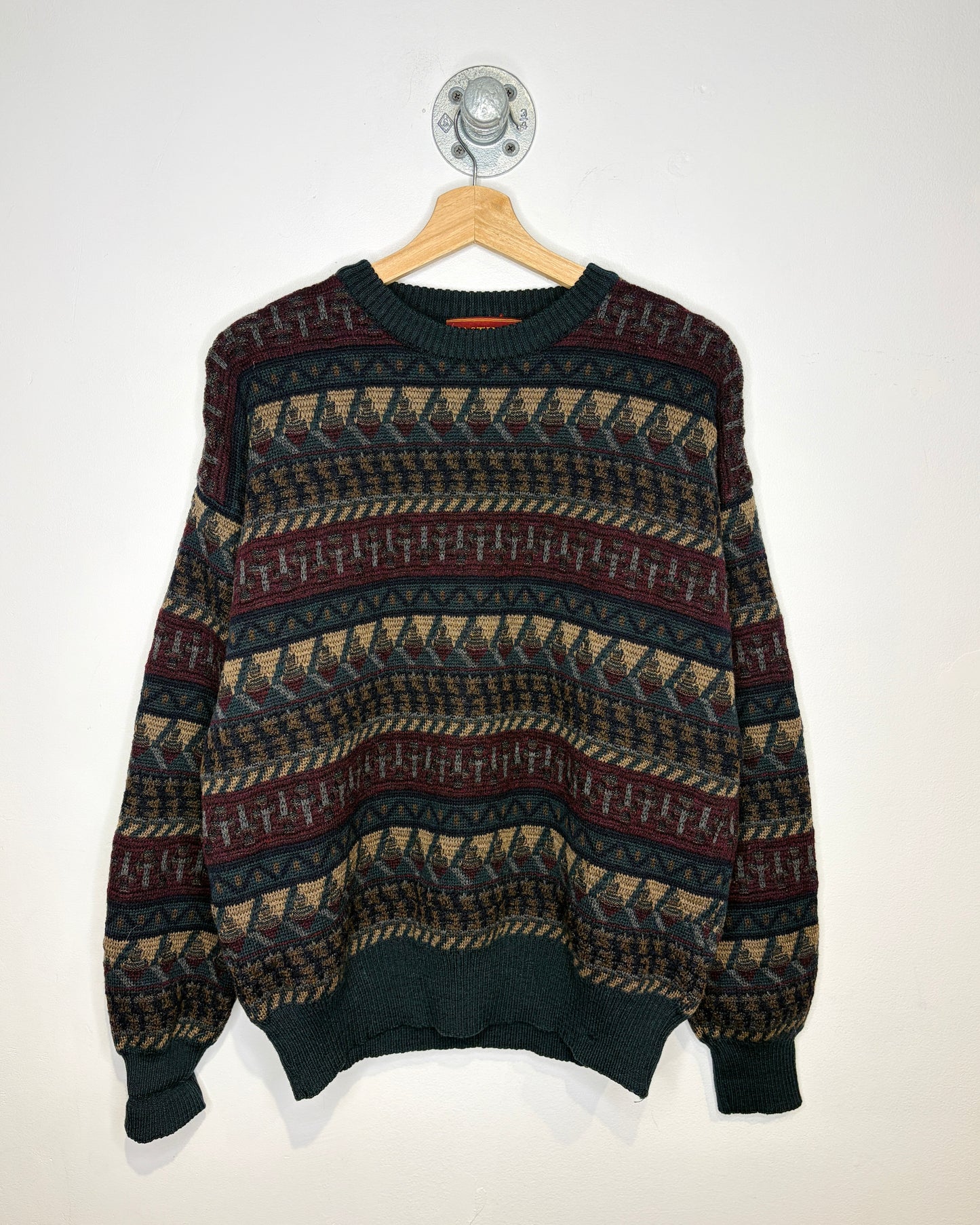 Vintage 90s Hastings Pure Merino Wool Patterned Black Sweater
