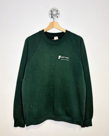 Vintage 90s Thrashed Herff Jones Camera Art Green Raglan Crewneck Sweatshirt