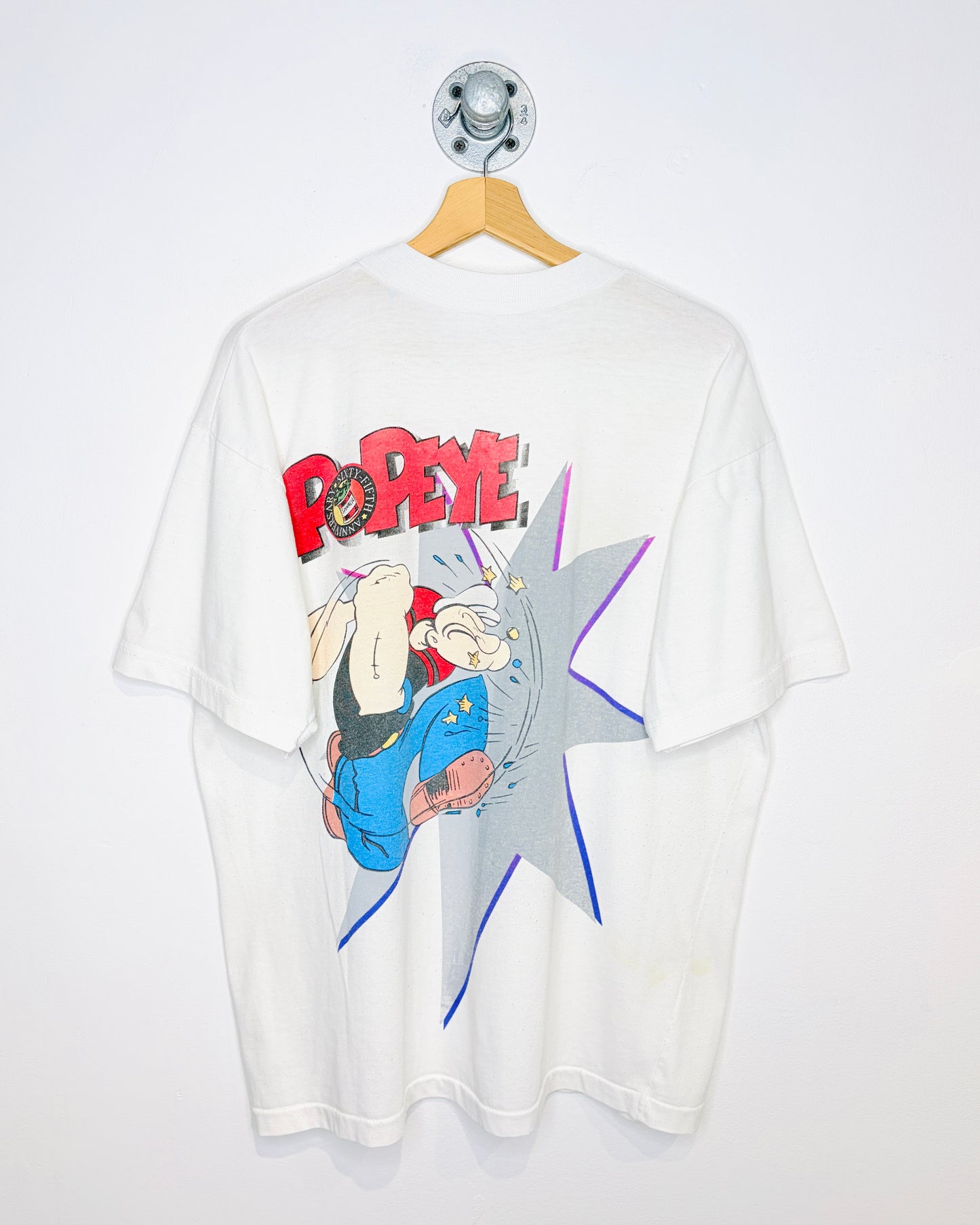 Vintage 90s Popeye 65th Anniversary White Tee Shirt
