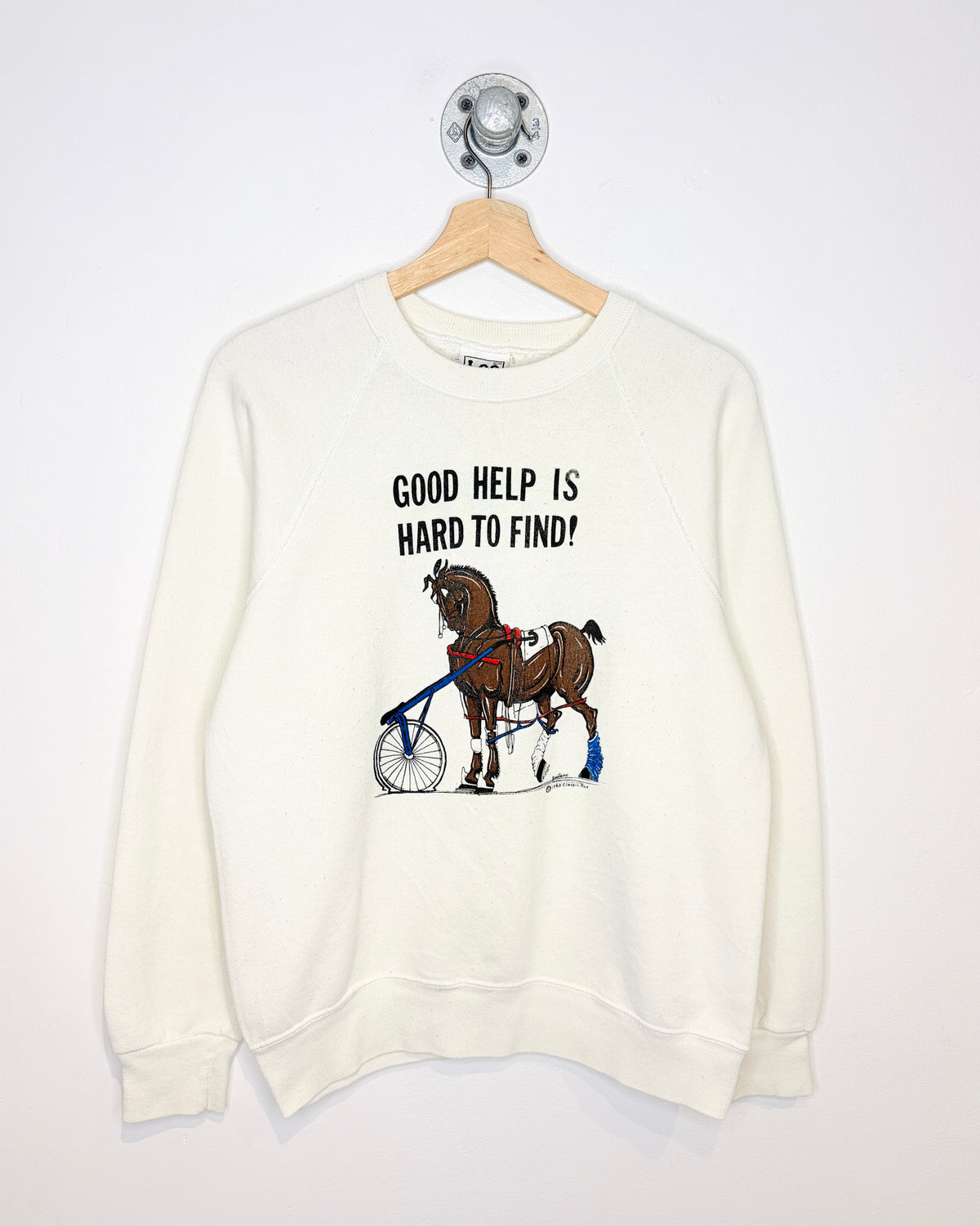 Vintage 1990 Good Help Is Hard To Find! Horse White Crewneck Sweatshirt