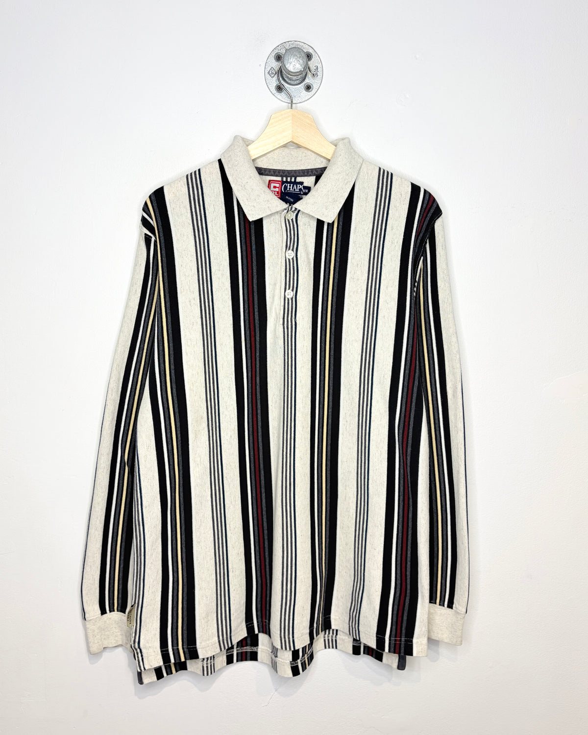 Vintage Chaps Ralph Lauren Striped Oatmeal Longsleeve Polo Shirt