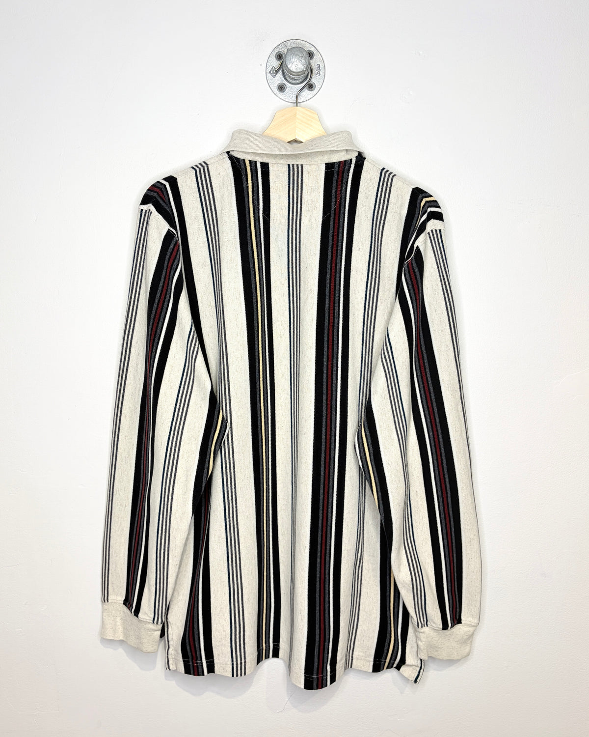 Vintage Chaps Ralph Lauren Striped Oatmeal Longsleeve Polo Shirt