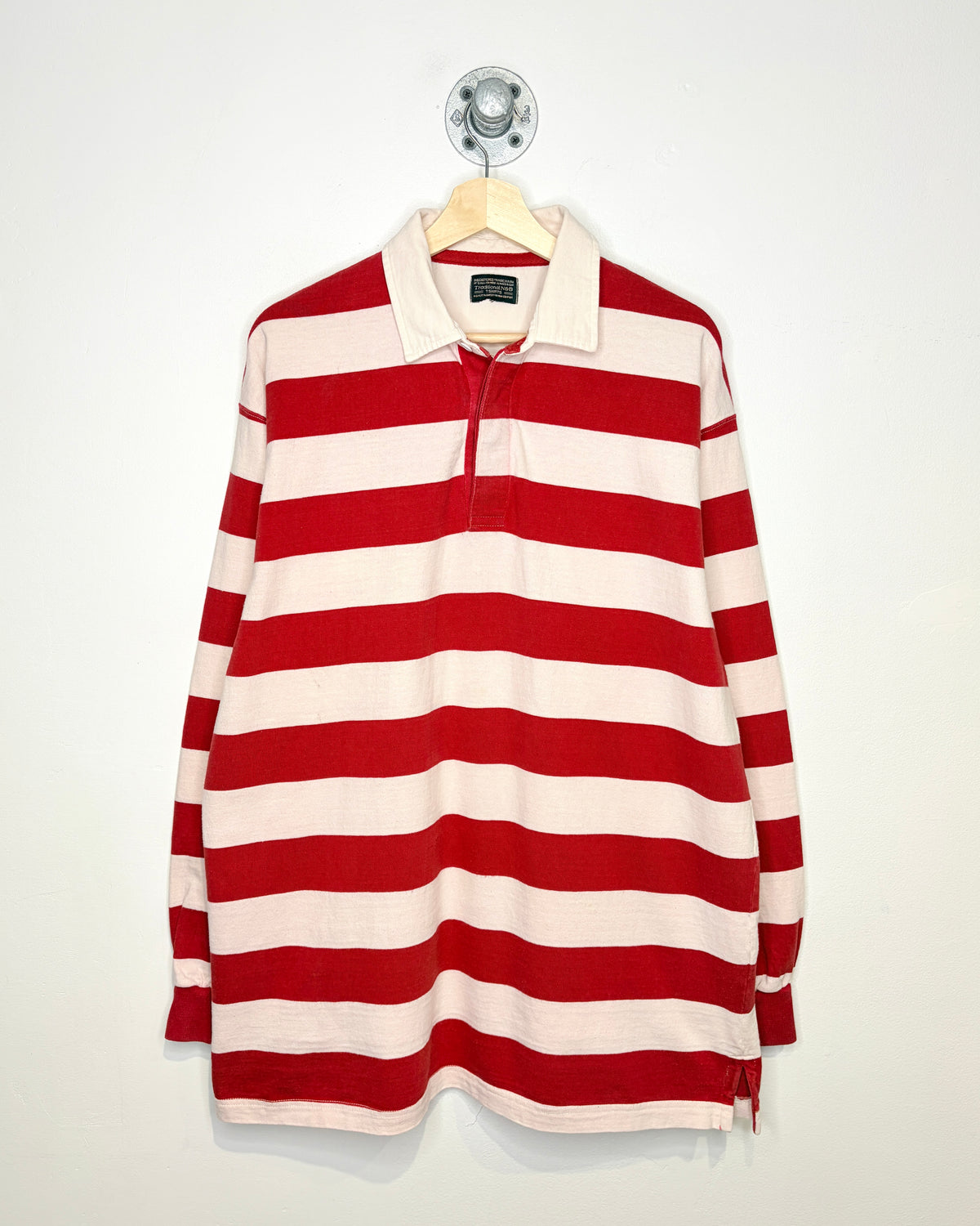 Vintage 90s Traditional N & B White And Red Striped Longsleeve Rugby Shirt