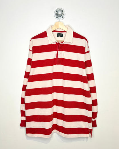 Vintage 90s Traditional N & B White And Red Striped Longsleeve Rugby Shirt