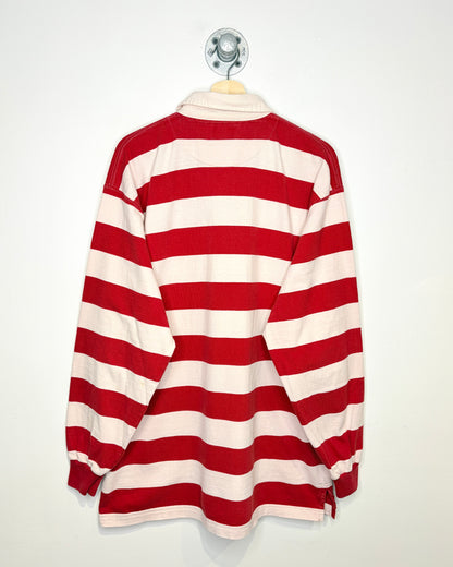 Vintage 90s Traditional N & B White And Red Striped Longsleeve Rugby Shirt