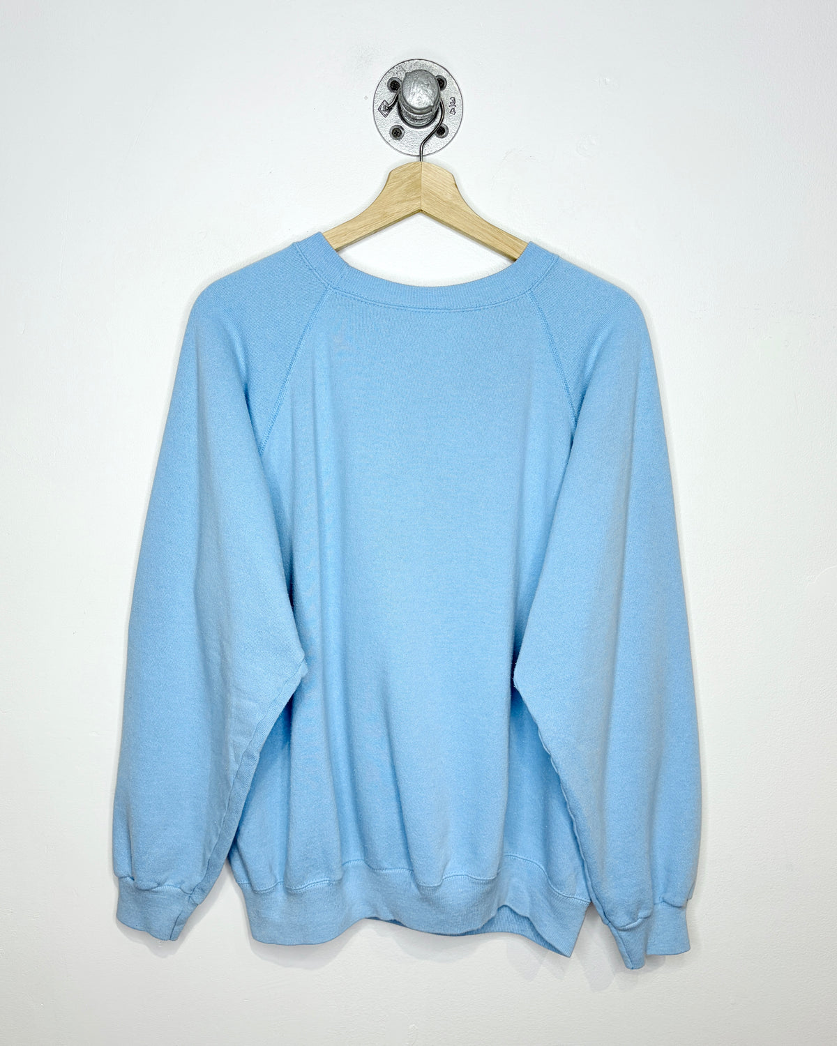 Vintage 80s Alaska Baby Harp Seals Puff Print Light Blue Raglan Crewneck Sweatshirt