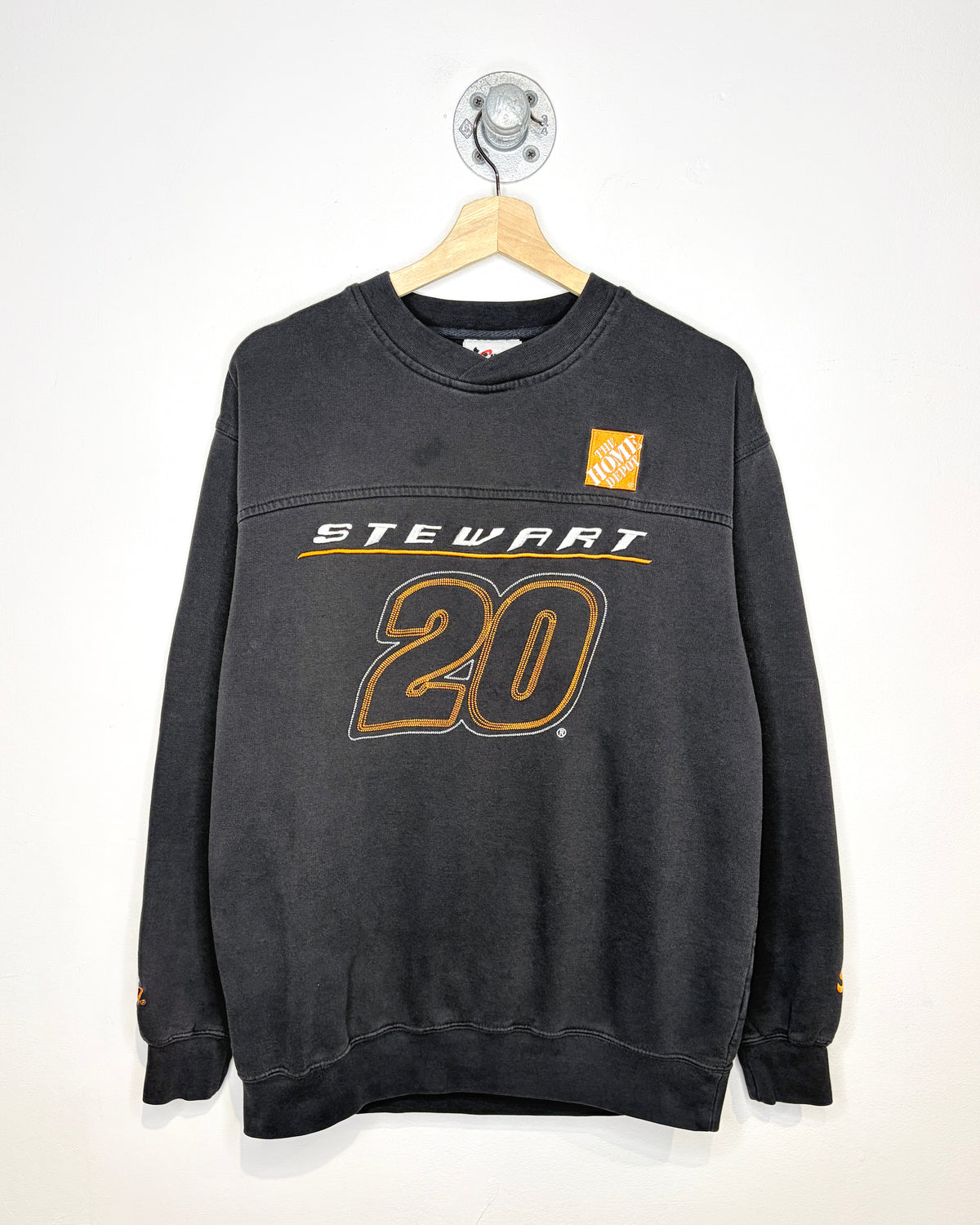 Vintage 90s Tony Stewart NASCAR Chain Stitch Black Crewneck Sweatshirt