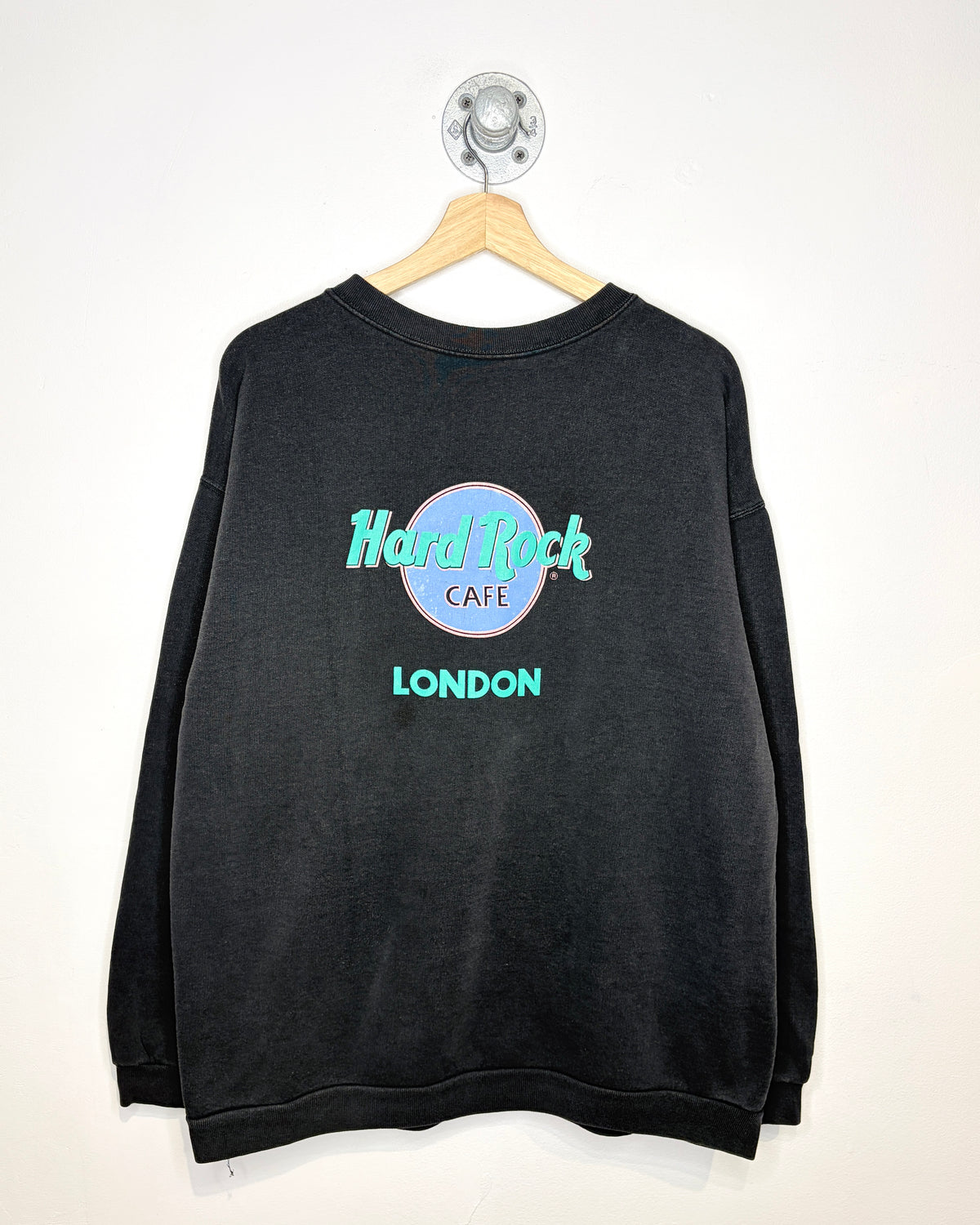 Vintage 90s Hard Rock Cafe London Faded Black Crewneck Sweatshirt