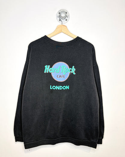 Vintage 90s Hard Rock Cafe London Faded Black Crewneck Sweatshirt