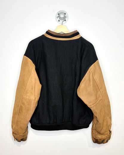 Vintage 90s Boxy Canada Sportswear Black Wool & Leather Varsity Jacket