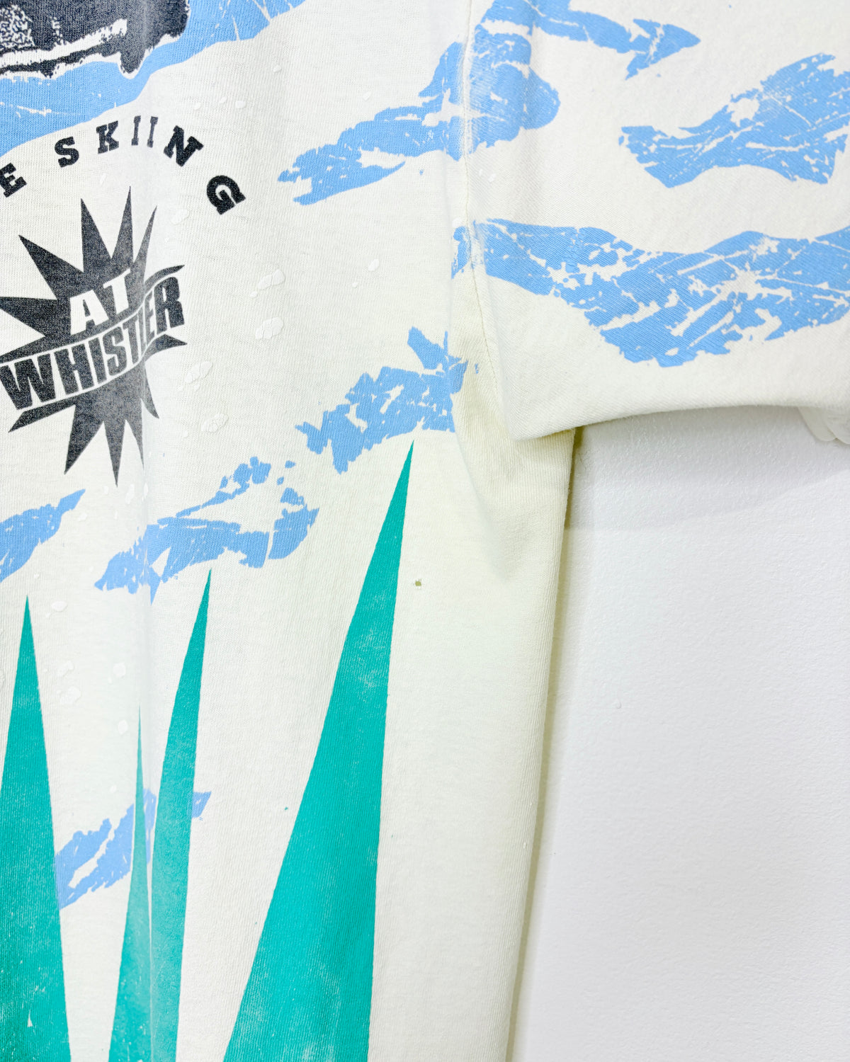 Vintage 90s Extreme Skiing At Whistler All Over Print White Tee Shirt