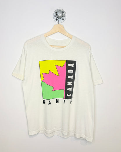 Vintage 80s Banff Canada Paper Thin White Tee Shirt