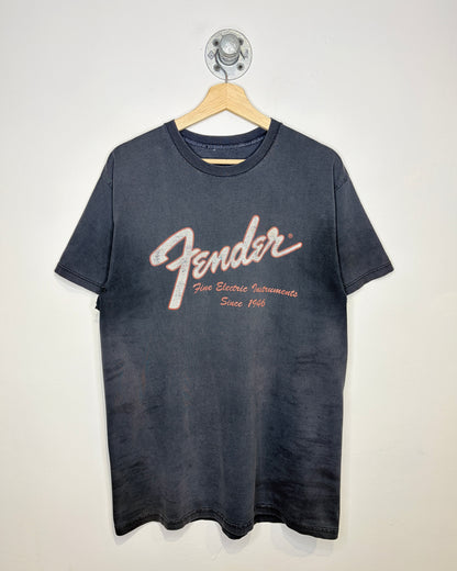 Vintage 90s/00s Fender Guitars Faded & Distressed Black Tee Shirt