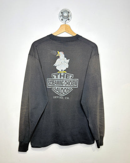 Vintage 90s The Screaming Chicken Heavily Faded Black Longsleeve Shirt