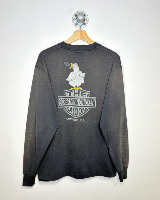 Vintage 90s The Screaming Chicken Heavily Faded Black Longsleeve Shirt